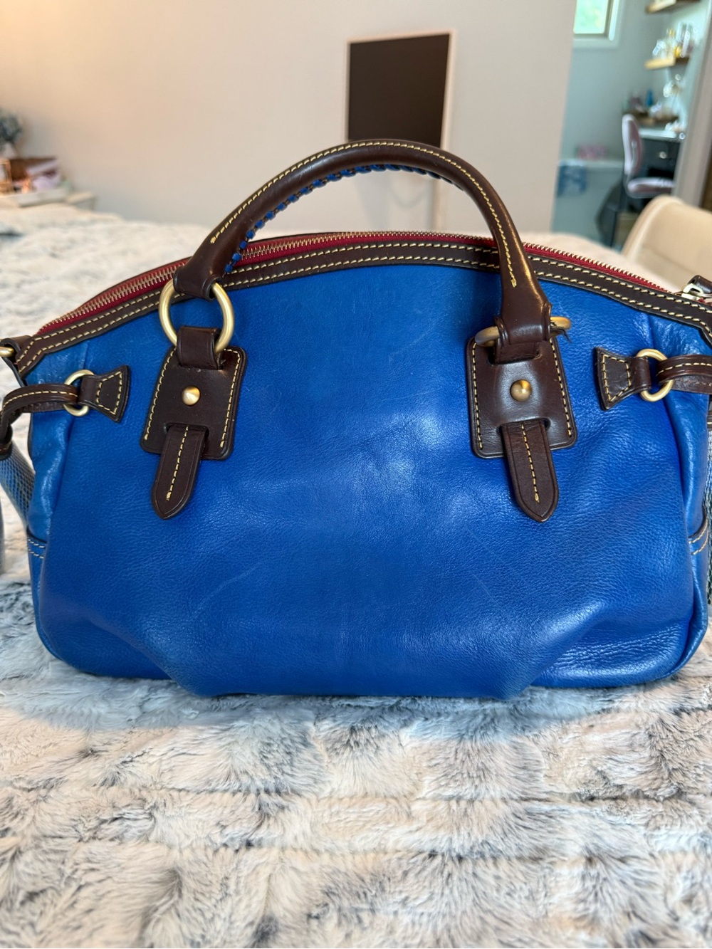 Dooney & Bourke Royal Blue Leather Handbag Mail Satchel Florentine - Picture 3 of 12